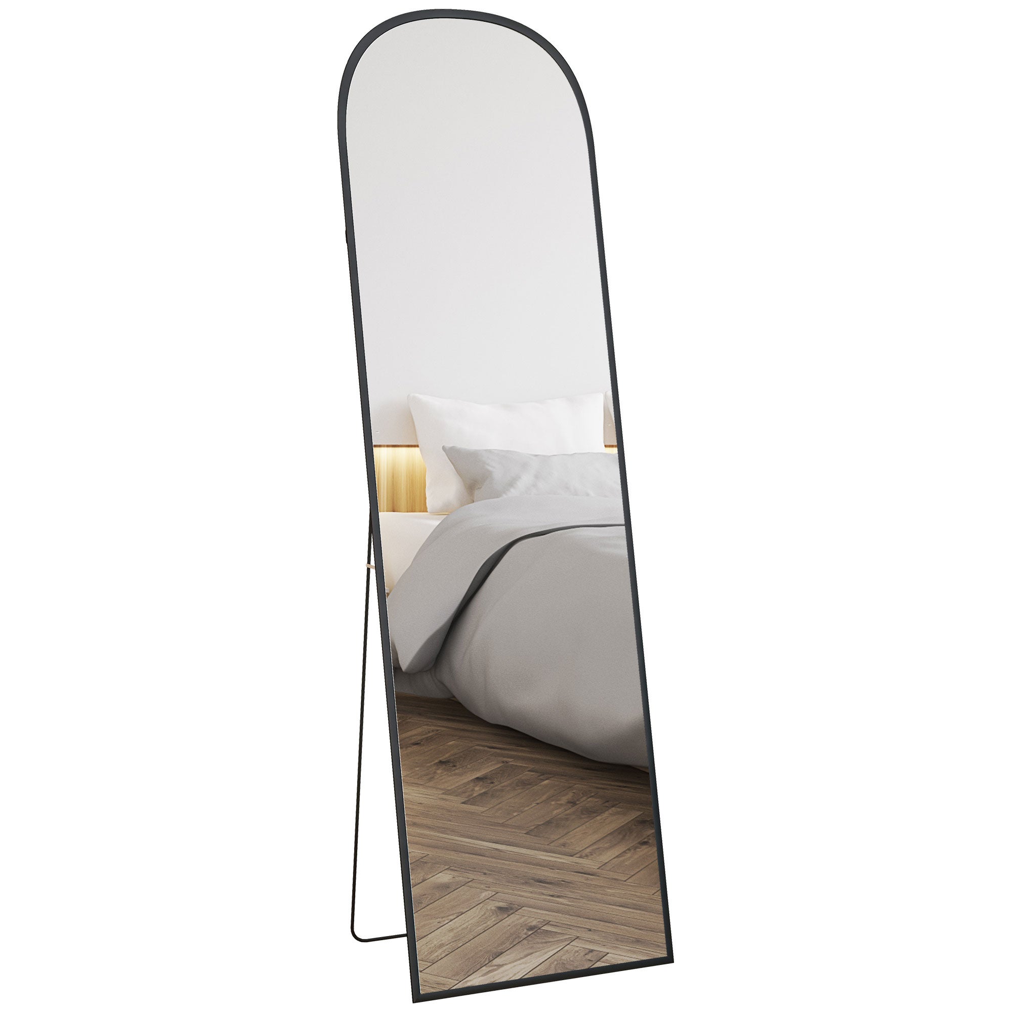 Nowoczesne lustro podłogowe i ścienne ze stopu aluminium ze składanym stojakiem, 50x170 cm, czarne