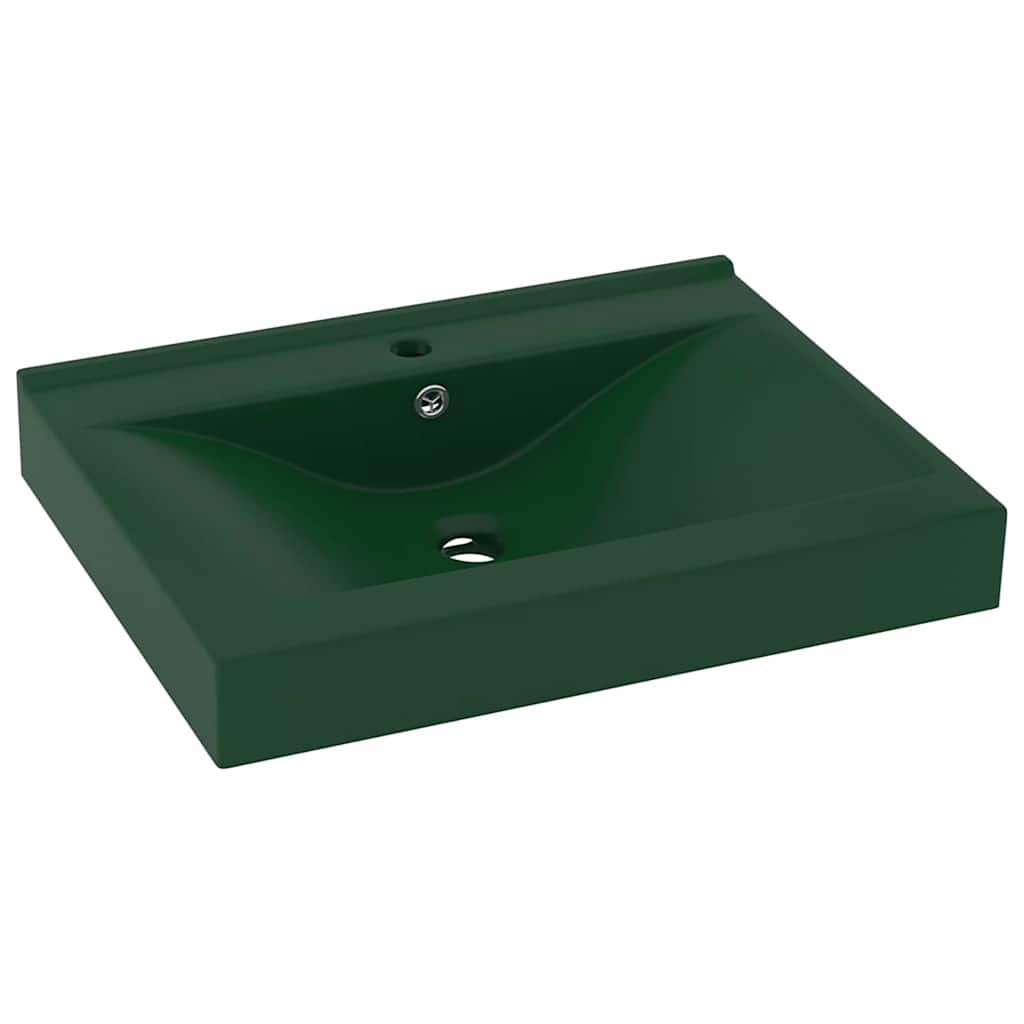 Umywalka Wpuszczana w Blat Ceramiczna Prostokątna Zielona do Łazienki 60 cm