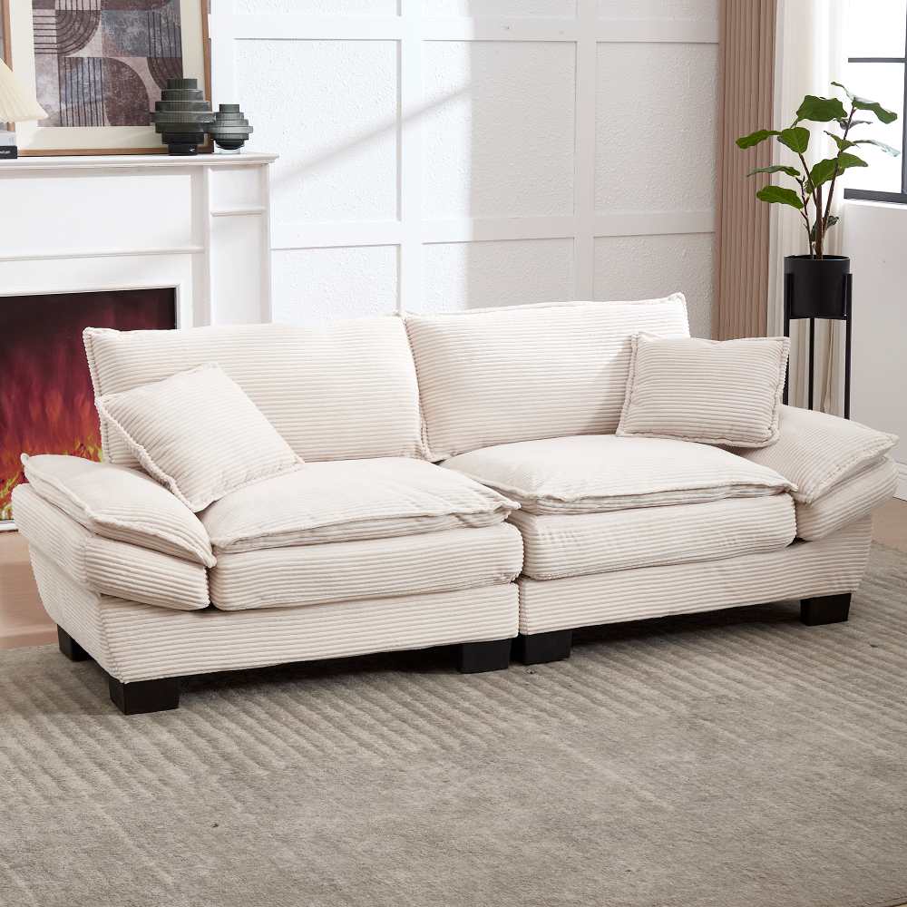 Nowoczesna sofa dwuosobowa z bardzo głębokiego aksamitu z poduszkami, 224×81×81 cm, drewniana rama i designerskie nogi