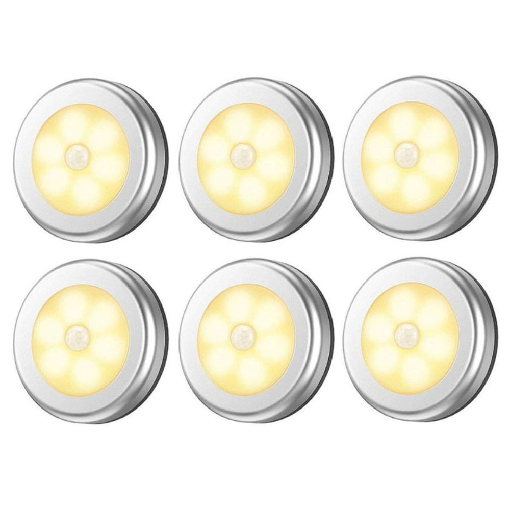 Zestaw 6 lampek z czujnikiem ruchu, nocna lampka LED na baterie, do przyklejenia w dowolnym miejscu pod szafką, oświetlenie schodowe, kinkiety