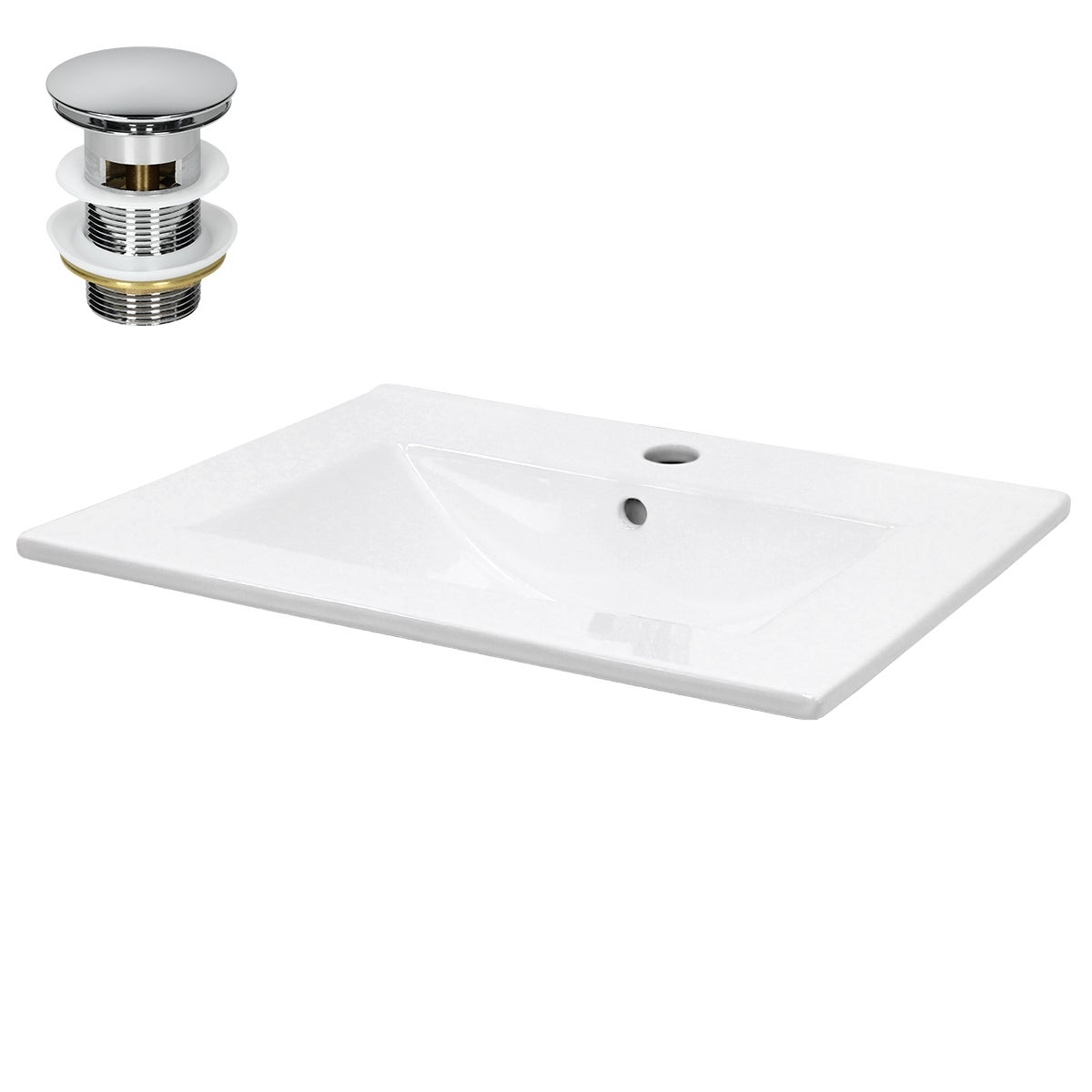 ECD Germany Umywalka Umywalka 610x465x175 mm biala ceramiczna wraz z zestawem odplywowym z przelewem Umywalka do zabudowy Umywalka reczna Umywalka do
