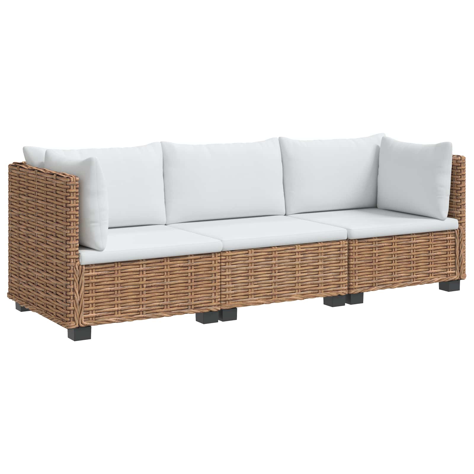 Sofa Ogrodowa Modułowa 3-Osobowa Rattanowa Kremowa z Poduszkami na Taras