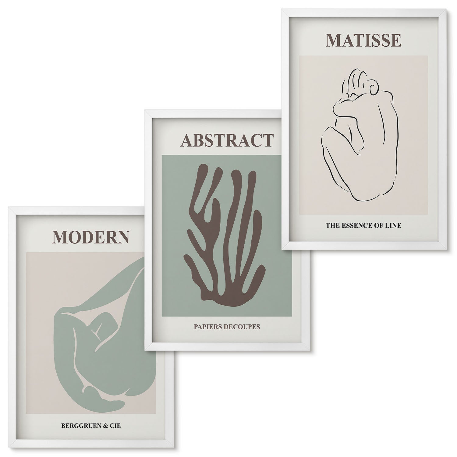 Zestaw obrazów w ramie - 3 części | Stylowe obrazy z abstrakcyjnymi motywami Henri Matisse | Biała ramka