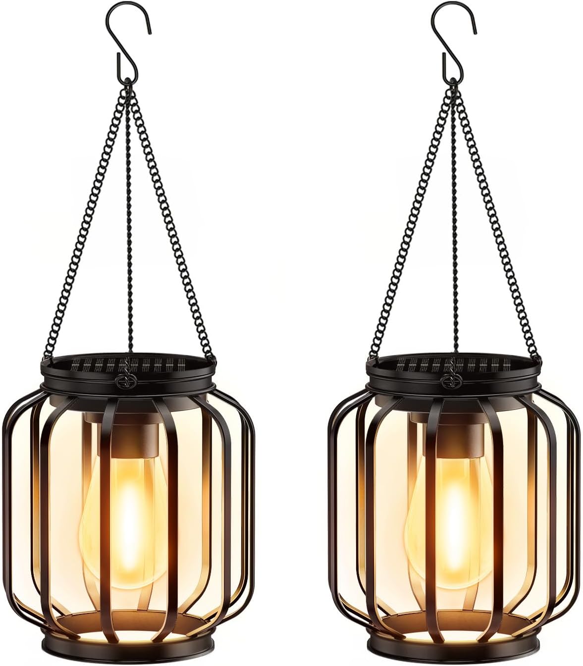 Ogrodowa lampka solarna wisząca, 2 sztuki solarnej latarni z oświetleniem LED, IP65 wodoodporna metalowa lampa solarna do ogrodu