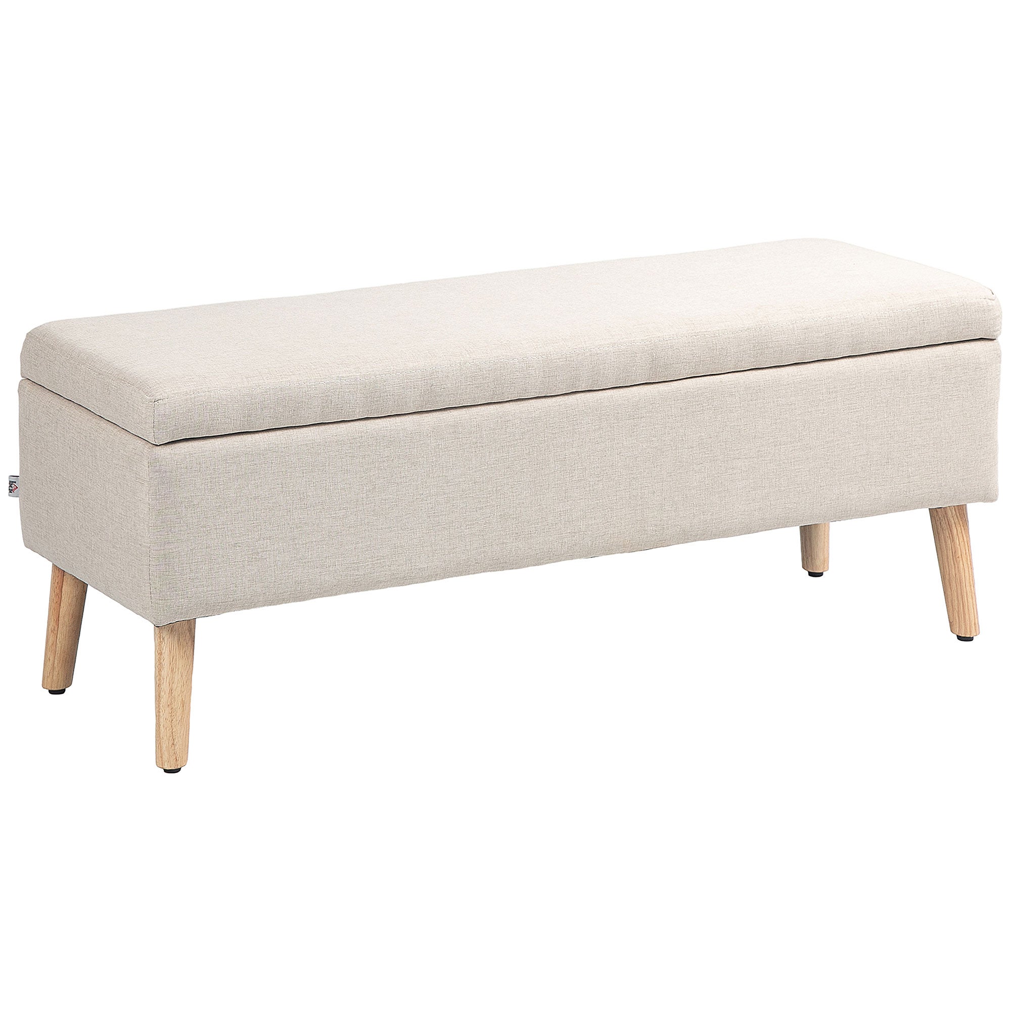 Tapicerowana ławka ze schowkiem, imitująca len, do sypialni, przedpokoju, salonu, nośność 220 kg, 110 x 39 x 45 cm, beżowa