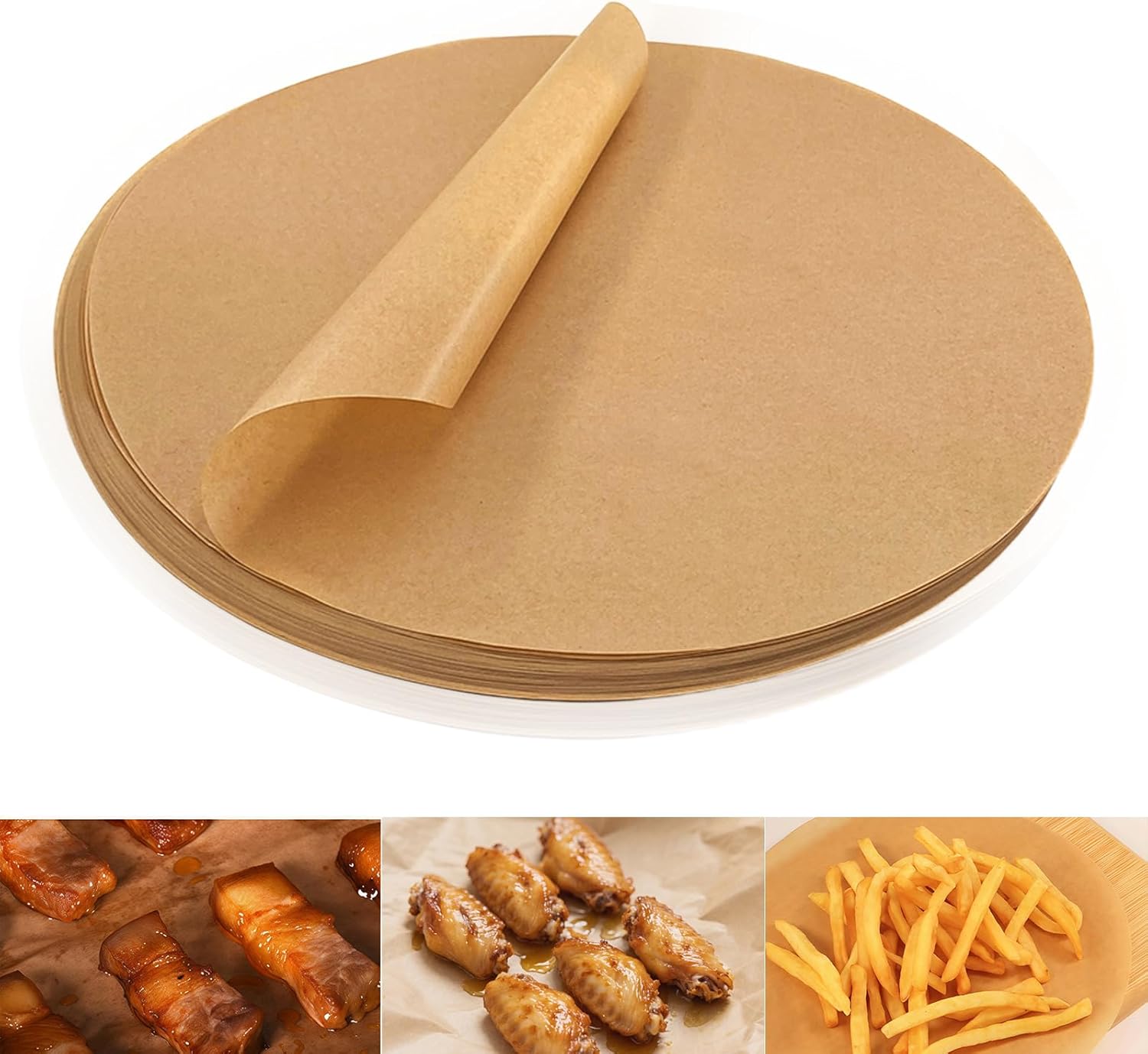 100 (brązowych) okrągłych arkuszy papieru do pieczenia o średnicy 30 cm, nieprzywierający okrągły papier pergaminowy, odporny na ciepło, do ciast
