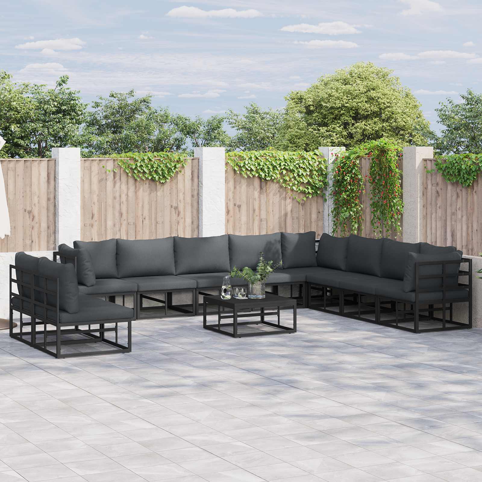 Zestaw Sof na Ogród z poduszką 10 pcs Czarny Aluminium vidaXL