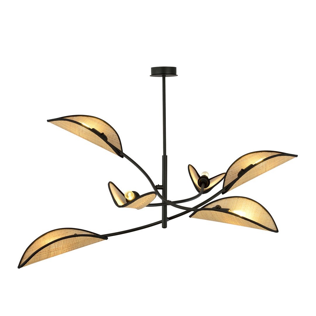 Żyrandol Emibig 6xE14 40W LOTUS 6 BLACK/RATTAN 1108/6