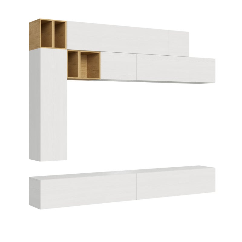 Pared del salón A106 W.208 D.39.5 Blanco y roble moderno suspendido madera de roble