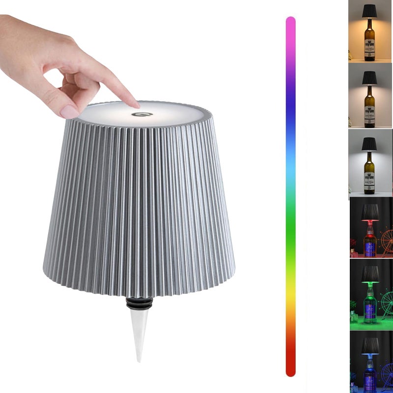 Bezprzewodowa lampka do butelki lampka LED do butelki wina kolory tryb RGB dotykowa lampa stołowa do wielokrotnego ładowania do baru imprezę srebrna