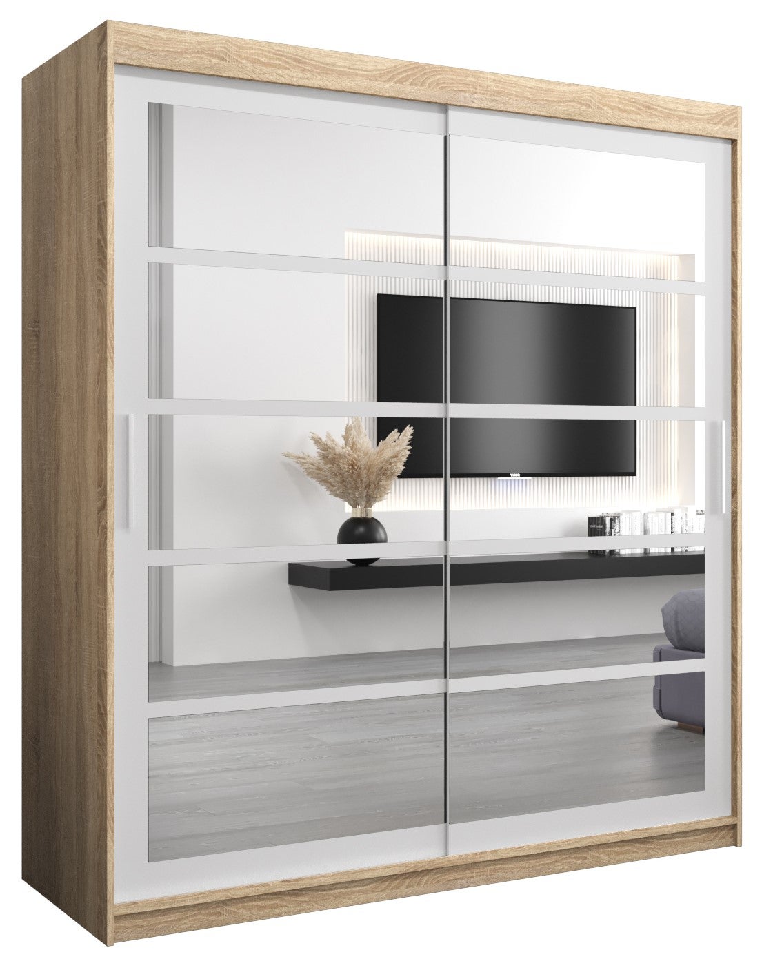 Szafa przesuwna garderoba ROMA 2 180 x 62 x 200 cm Sonoma + Biały - Abiks Meble