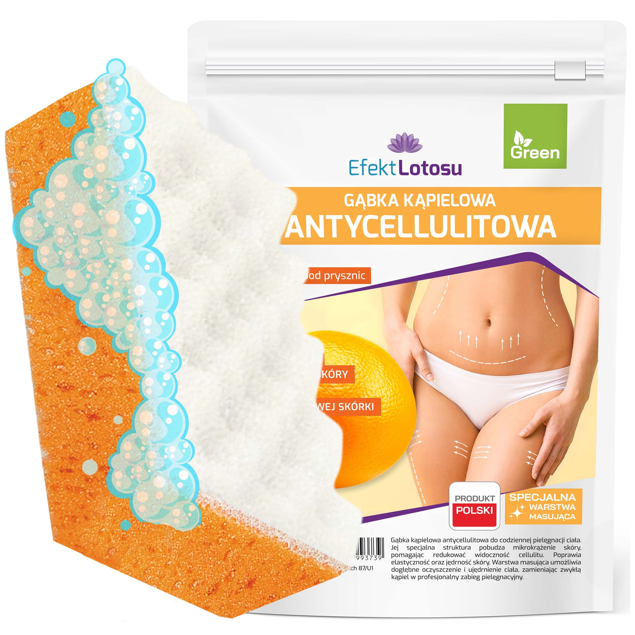 Gąbka Kąpielowa Antycellulitowa Do Mycia Masażu Ciała Masaż na Cellulit EfektLotosu