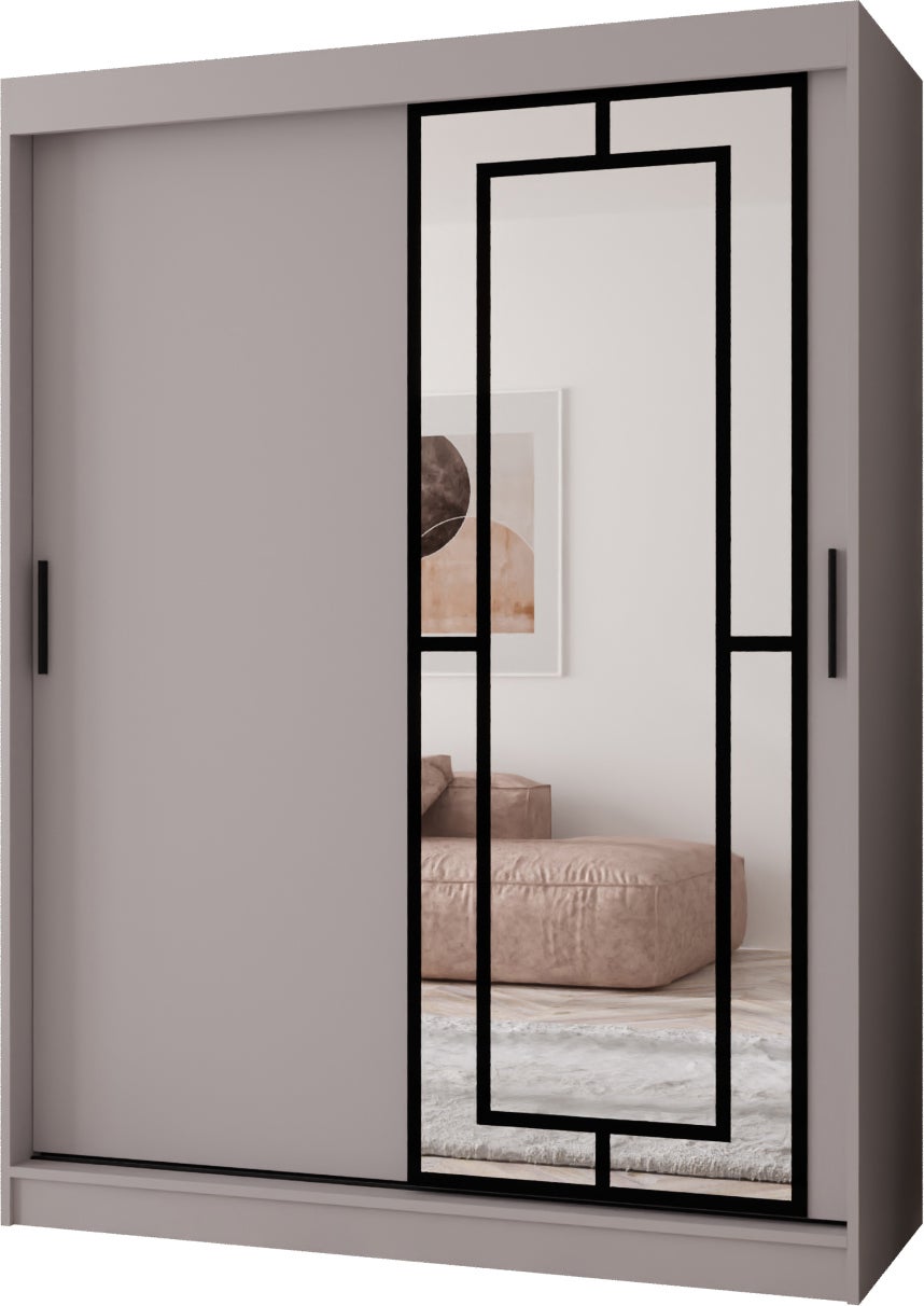 Szafa przesuwna z lustrem MODENA 150 x 62 x 200 kaszmir + u. czarny