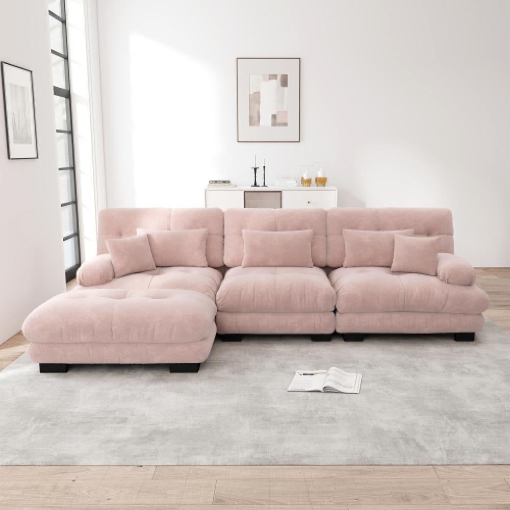 Narożna sofa Cloud do salonu, podwójna sofa z tkaniny szenilowej z 3 poduszkami lędźwiowymi i 3 poduszkami dekoracyjnymi, rama z litego drewna