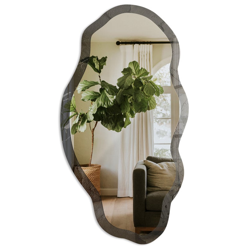 Nowoczesne lustro z designerską ramą szklaną – dekoracja wnętrz - Teksturalna czerń 52x97cm