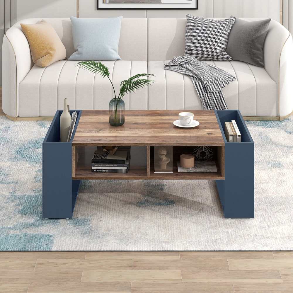 Antracytowy stolik kawowy z szufladami i podwójną przestrzenią do przechowywania, 111x60x40 cm, do salonu i biura