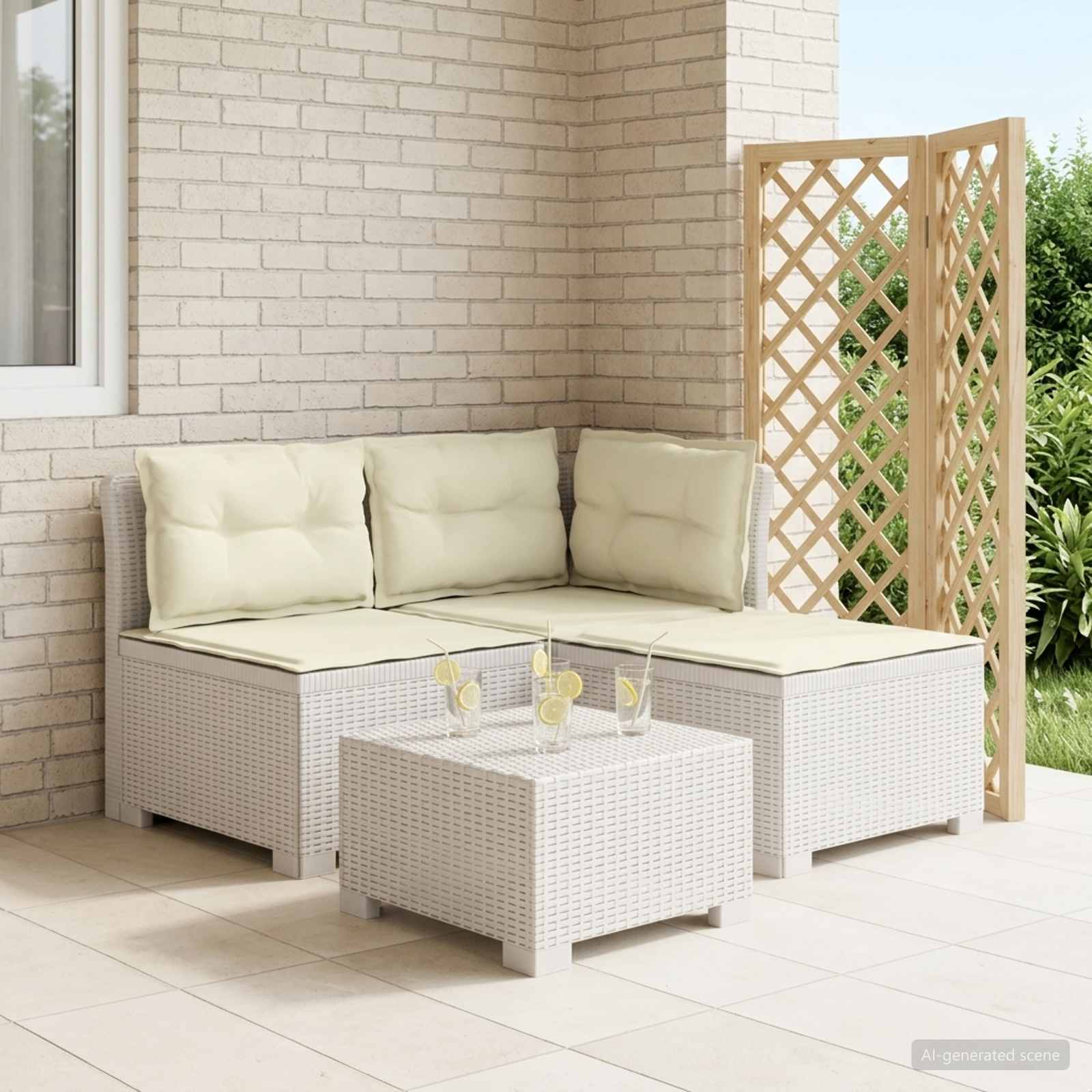 Sofa ogrodowa 3-osobowa z poduszkami w rattanowym wyglądzie PP vidaXL