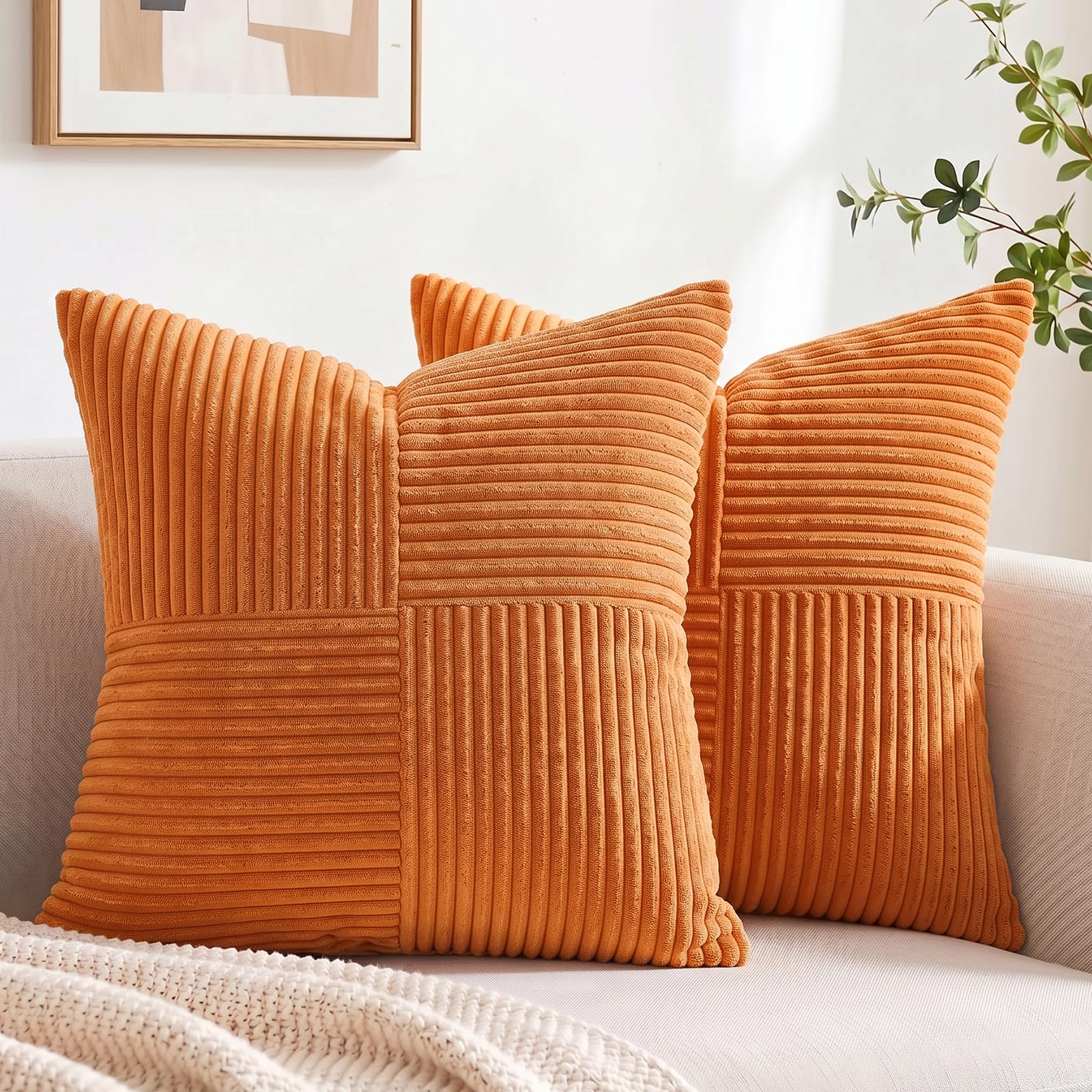 Zestaw 2 poszewek na poduszki boho 45x45 cm pomarańczowy, wzór krzyżowy na aksamitu, dekoracja do sofy w sypialni