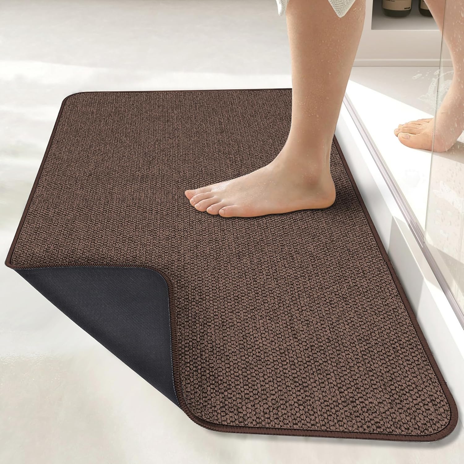 Ultracienka mata łazienkowa, antypoślizgowa, szybkoschnąca, nadająca się do prania w pralce, z krótkim włosiem, chłonna, brązowa, 50*80 cm