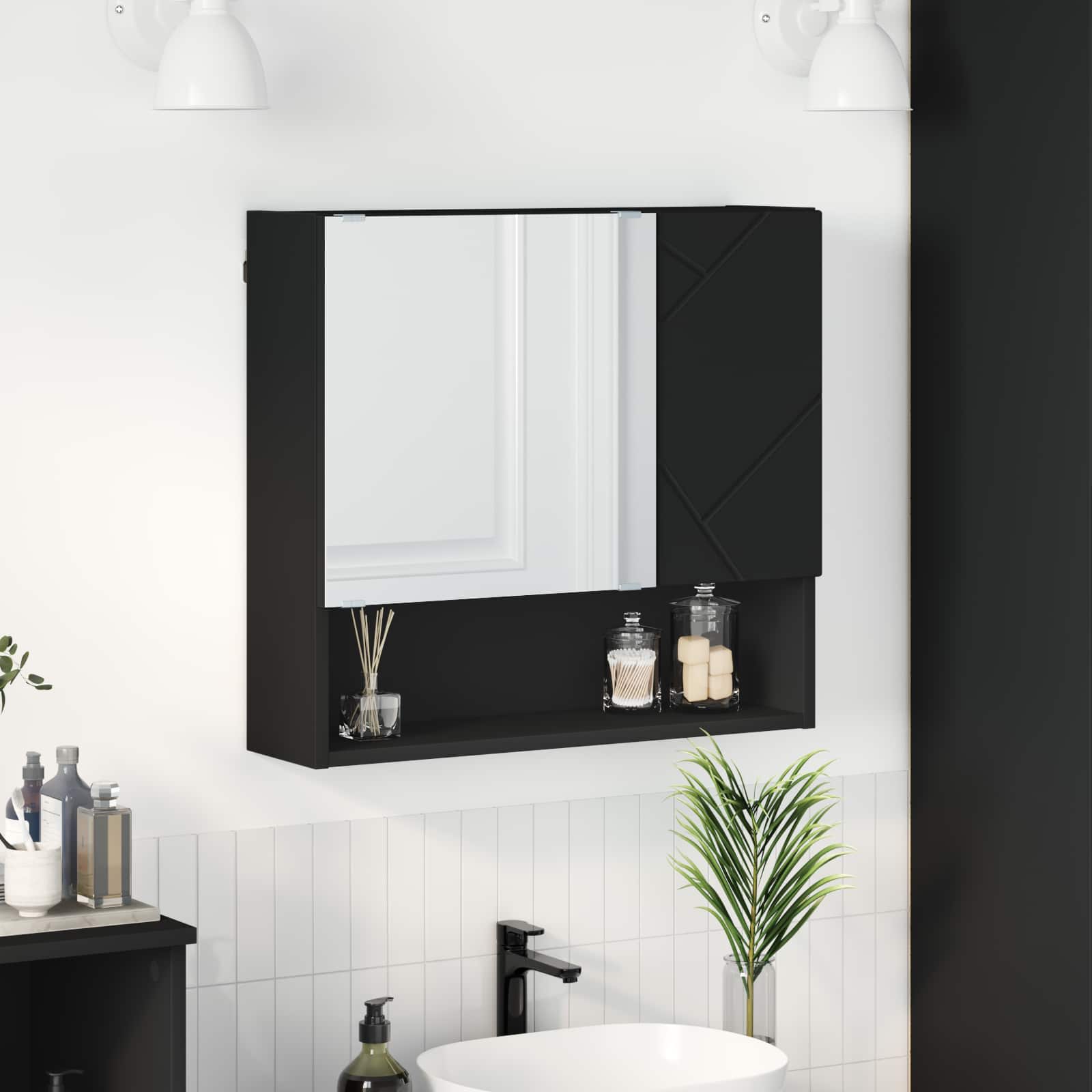 Szafka z lustrem Czarny 59 x 17 x 55 cm Materiał drewnopochodny vidaXL