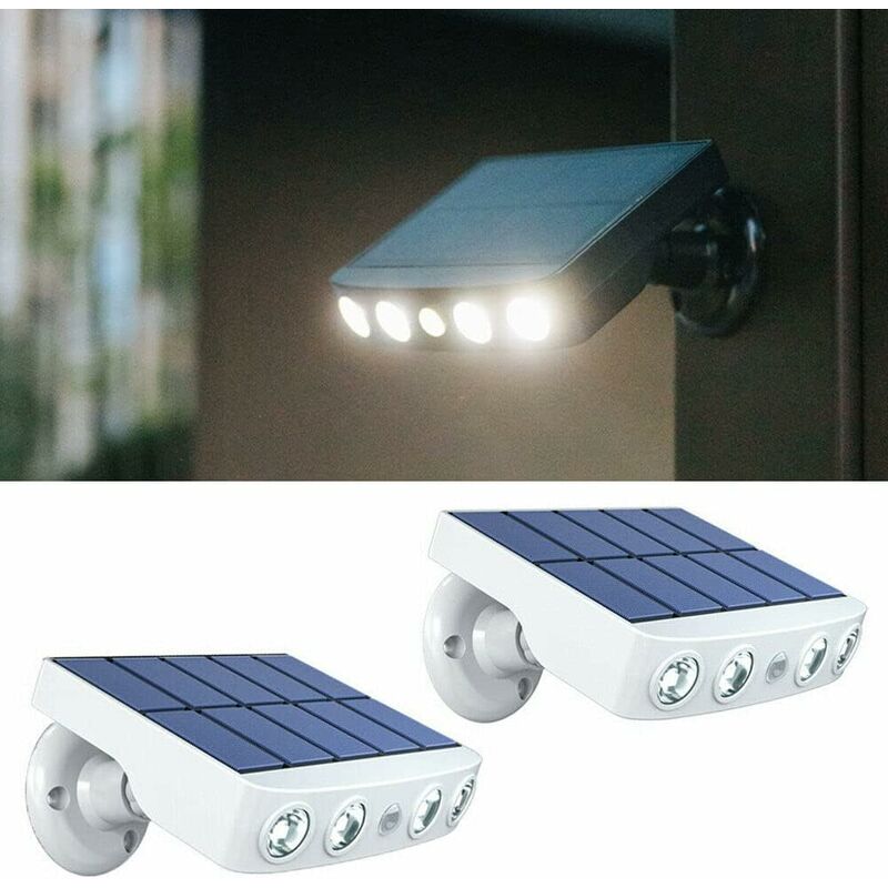 Zestaw 2 zewnętrznych lamp ściennych zasilanych energią słoneczną z czujnikiem ruchu PIR, klasa wodoodporności IP65, obrotowy reflektor 360 stopni, za