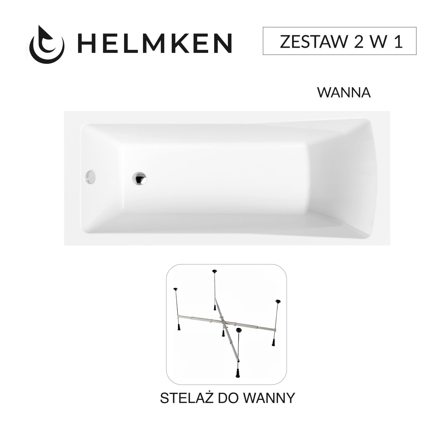Wanna akrylowa Helmken Aurora 170x70 + Stelaż uniwersalny do wanien Helmken 21230020 / 35010070-2S