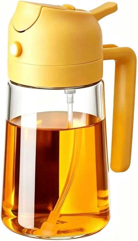 Szklana butelka ze spryskiwaczem o pojemności 600 ml, odpowiednia do akcesoriów kuchennych i frytkownic powietrznych, pomarańczowa.