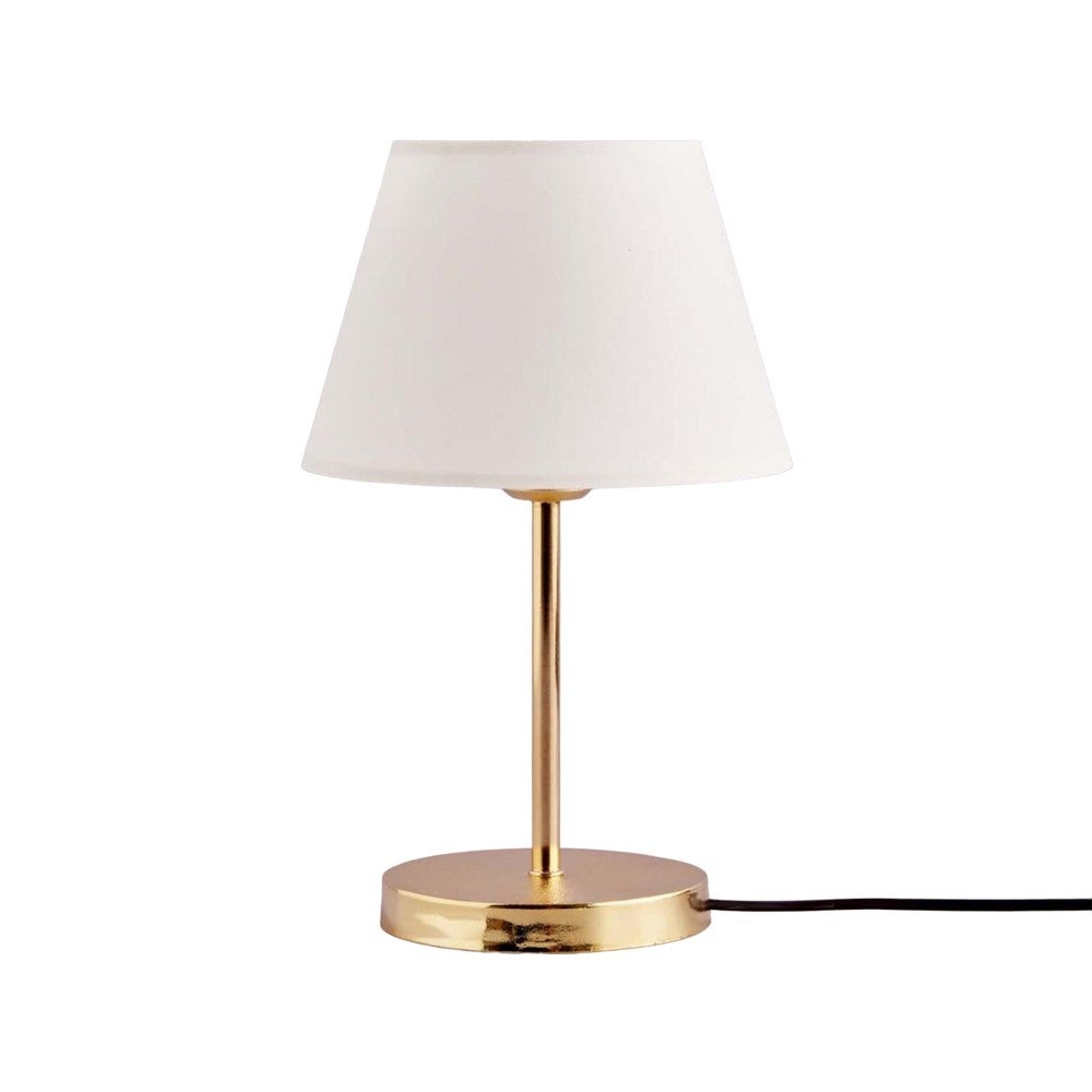 Klasyczna lampa stołowa z wytłaczaną złotą podstawą i białym abażurem Persale