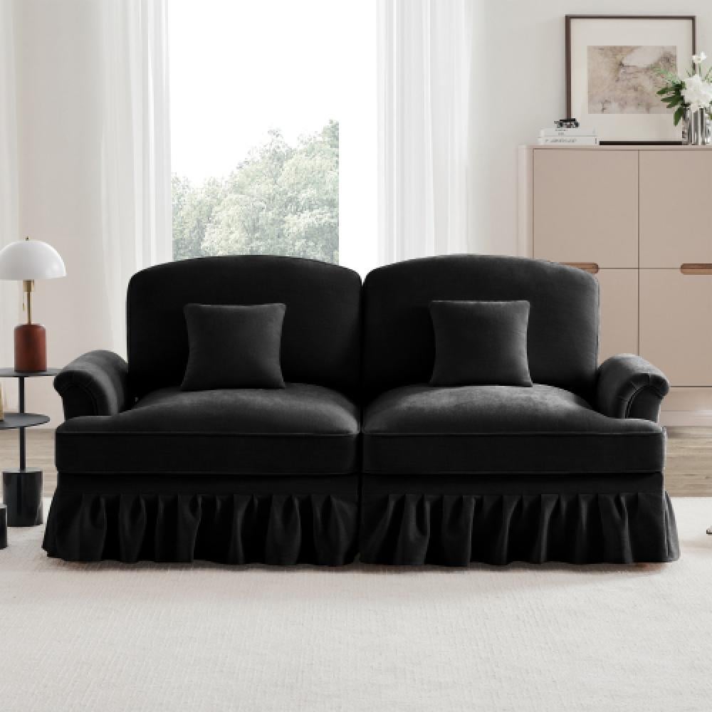 Elegancka sofa dwuosobowa w stylu średniowieczno-nowoczesnym, zdejmowany pokrowiec z falbanką, wygodna tkanina szenilowa