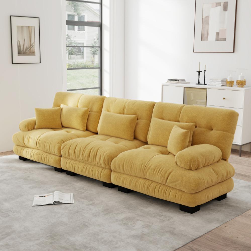 Narożna sofa Cloud do salonu, podwójna sofa z tkaniny szenilowej z 3 poduszkami lędźwiowymi i 3 poduszkami dekoracyjnymi, rama z litego drewna