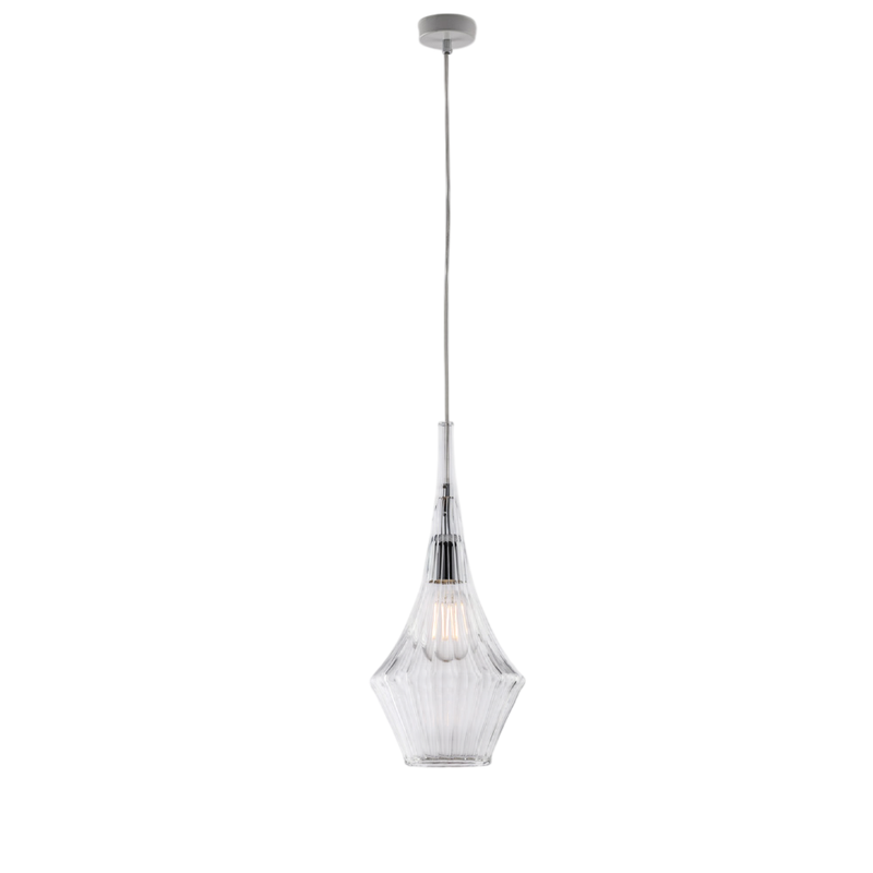 Sospensione in ferro con vetro trasparente pyrex 1 luce H.50 - MAX150 - Ø20
