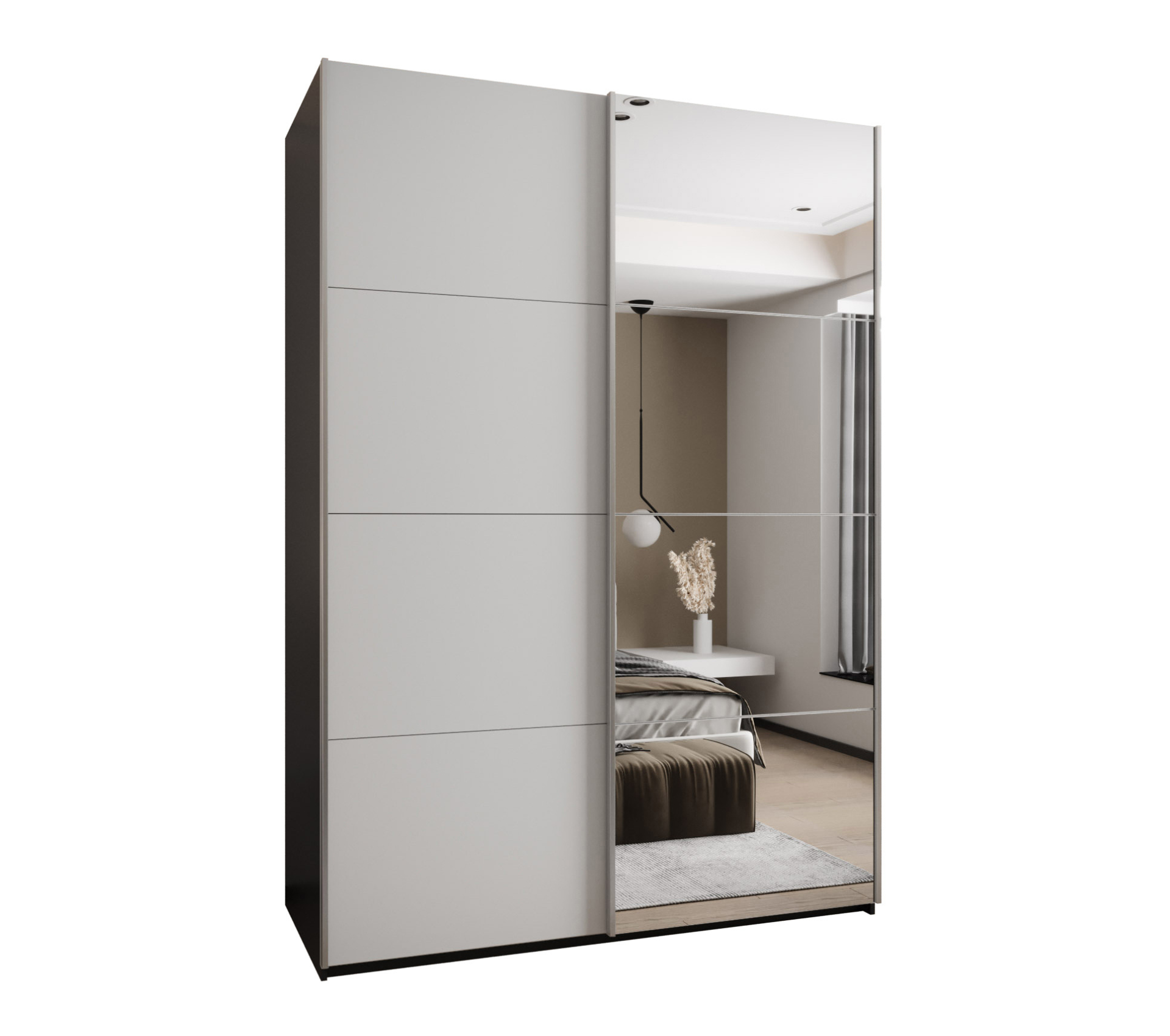 Szafa przesuwna wysoka Lux 3 170 x 64 x 245,5 cm czarny + biały + u. srebrny - Abiks Meble