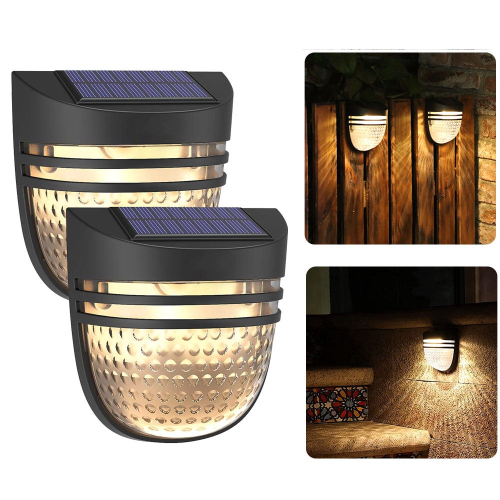 Lampy solarne do ogrodzenia, 2 sztuki, zewnętrzne lampy ścienne solarne z trybem oddychania i stałym, wodoodporne IP65 do ogrodu, ściany