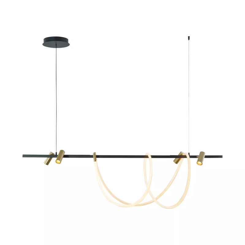 Lampa wisząca nowoczesna czarna poziomy stick złote reflektorki wąż świetlny LED 60W BALBO Zuma Line