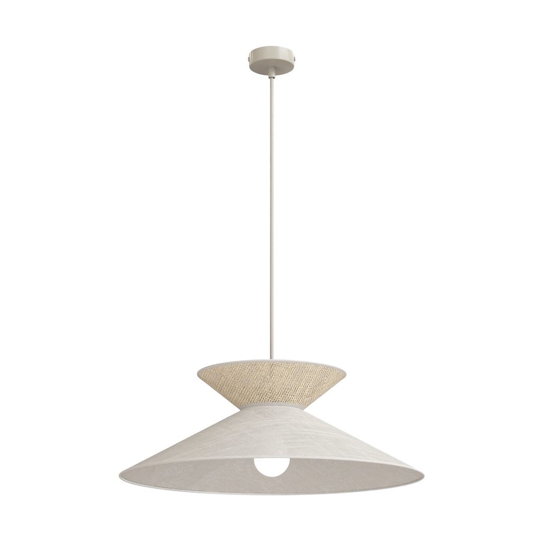 Lampa wisząca japandi beżowa rattanowa podwójny stożkowy abażur 1xE27 15W SOFTA Emibig