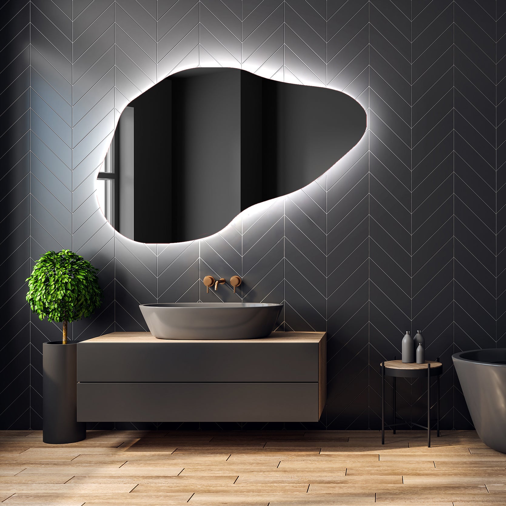 Lustro z oświetleniem łazienkowym LED (114x74cm) Jasne lustro LED z oświetleniem (POD221) Chłodna biel 7000K