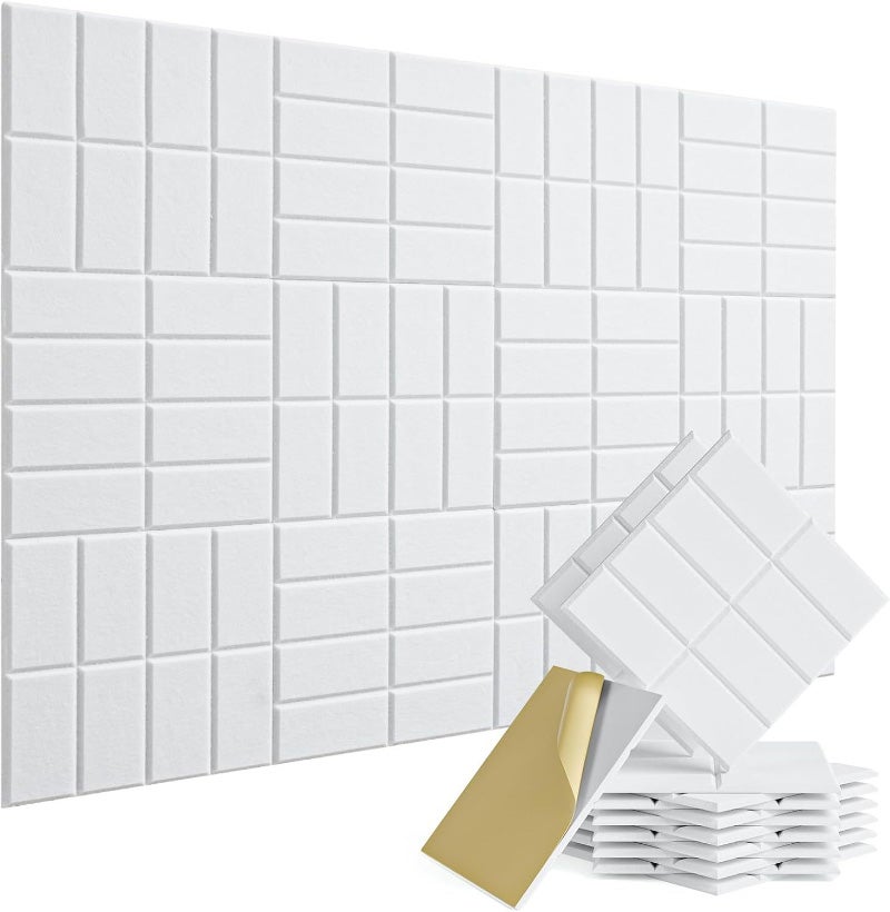12 paneli dźwiękochłonnych z kwadratowymi rowkami, z włókna poliestrowego, białych, 30*30 cm (z podkładem klejącym)
