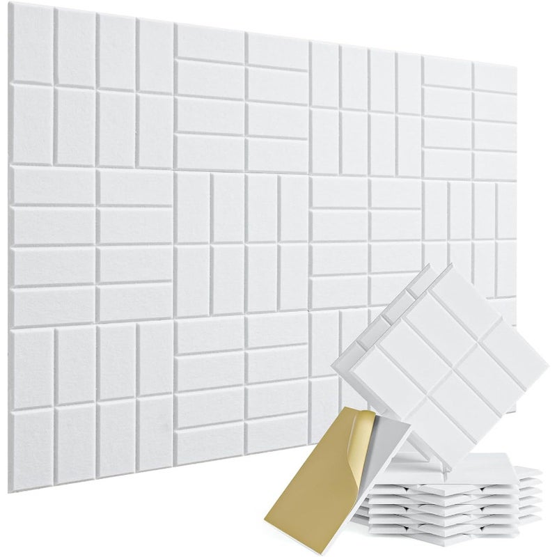 12 paneli dźwiękochłonnych z kwadratowymi rowkami, z włókna poliestrowego, białych, 30*30 cm (z podkładem klejącym)