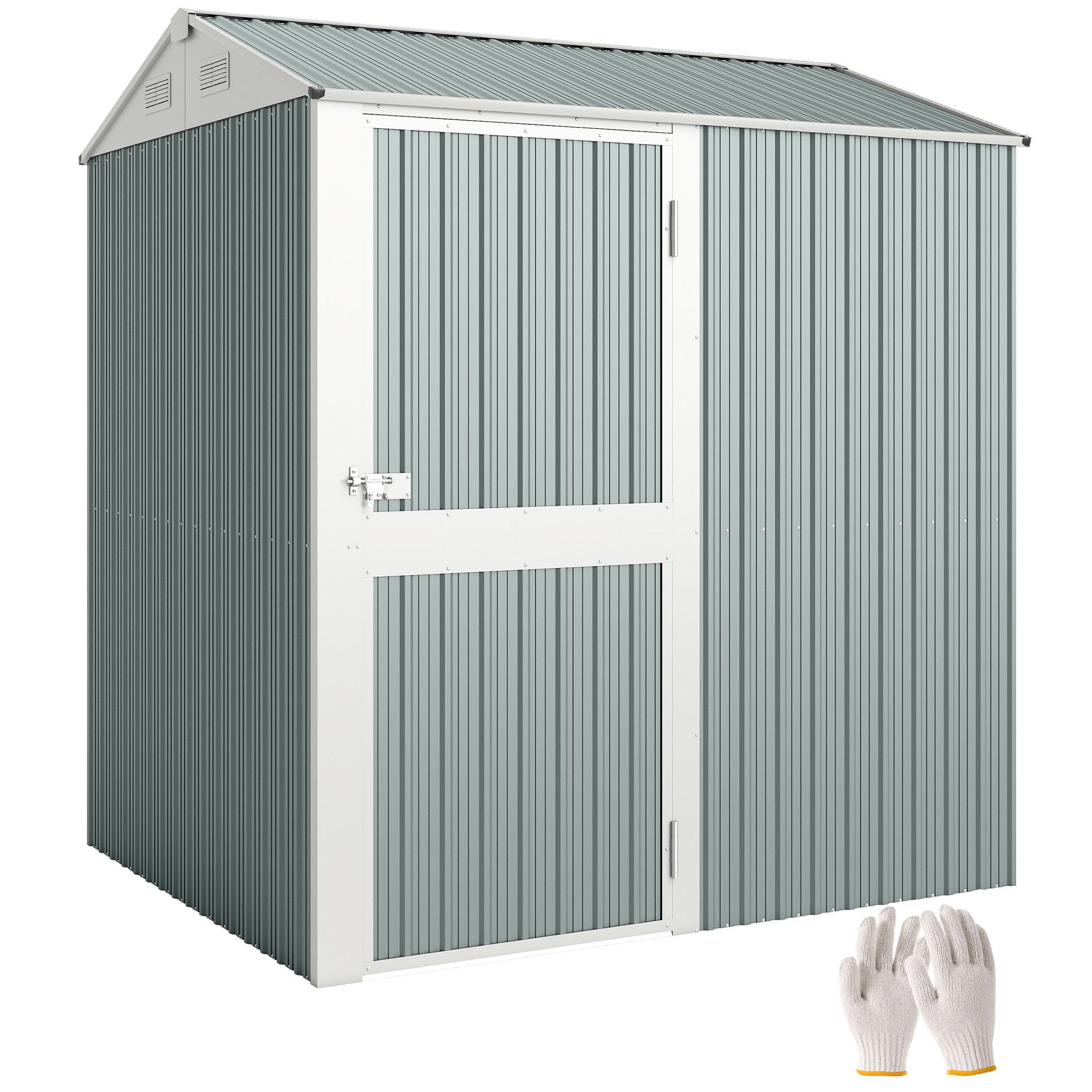 Domek ogrodowy metalowy 3,5 m², zamykany, wysoki, ze spadzistym dachem, wentylacją, rękawicami, 209 x 177 x 236 cm