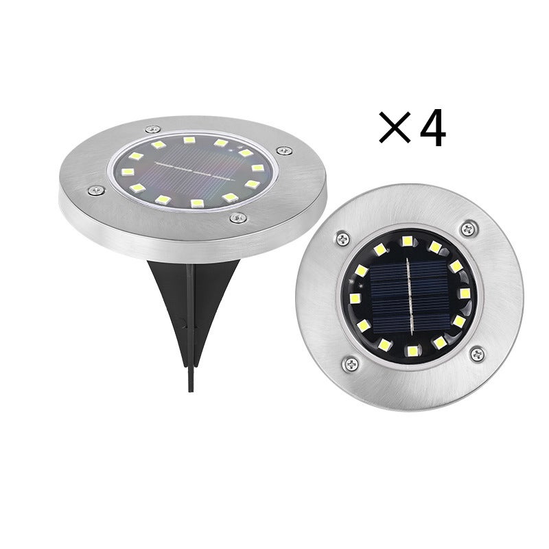 Zestaw 4 podziemnych lamp solarnych 12LED,ciepłe światło ze stali nierdzewnej do ogrodu, tarasu, dziedzińca, dekoracyjne oświetlenie gruntu i trawnika
