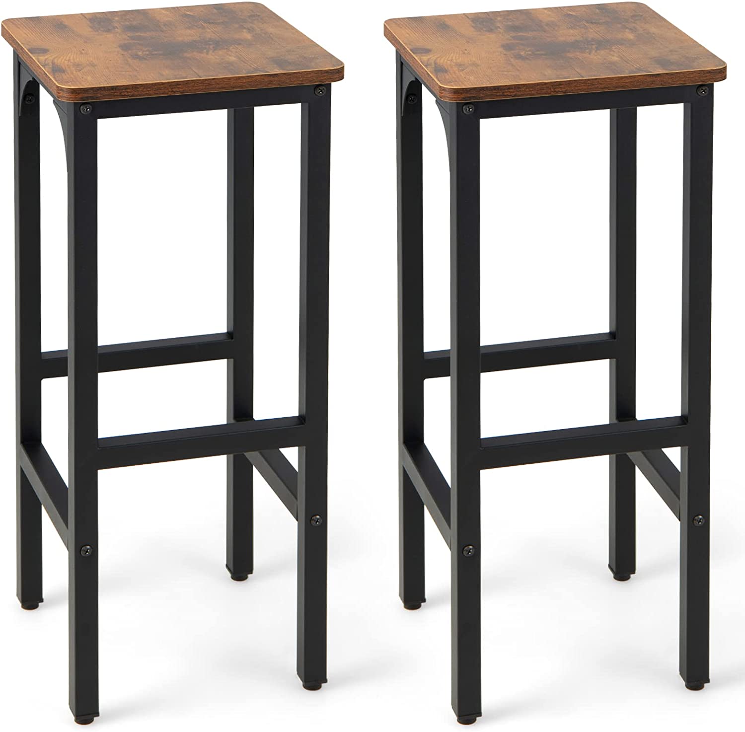 Zestaw 2 stołków barowych w stylu industrialnym 71,5 cm z podnóżkiem, metalowa rama, kolor rustykalny brązowy