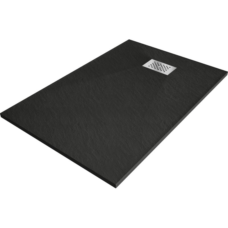 Mexen Hugo brodzik prostokątny SMC 120 x 70 cm, czarny, maskownica inox - 42707012-X