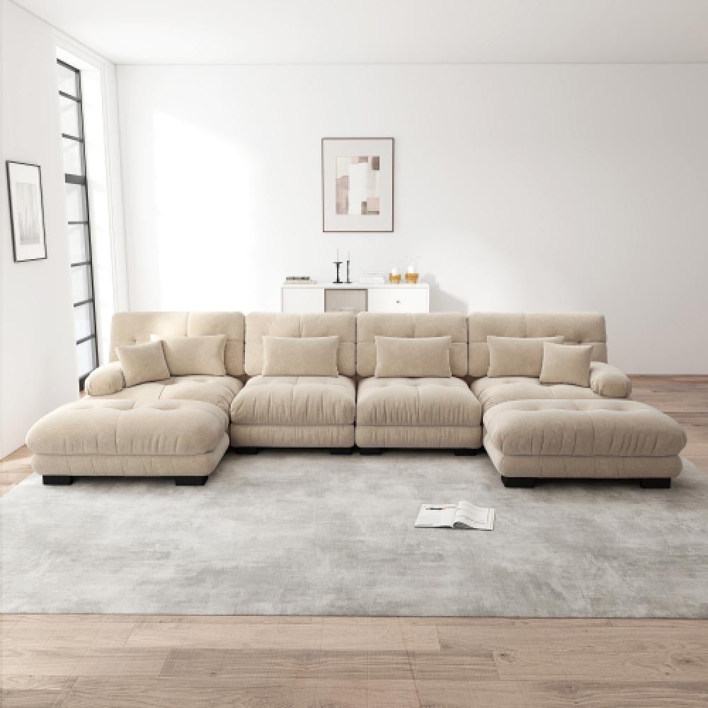 Narożna sofa Cloud do salonu, podwójna sofa z tkaniny szenilowej z 4 poduszkami lędźwiowymi i 4 poduszkami dekoracyjnymi, rama z litego drewna