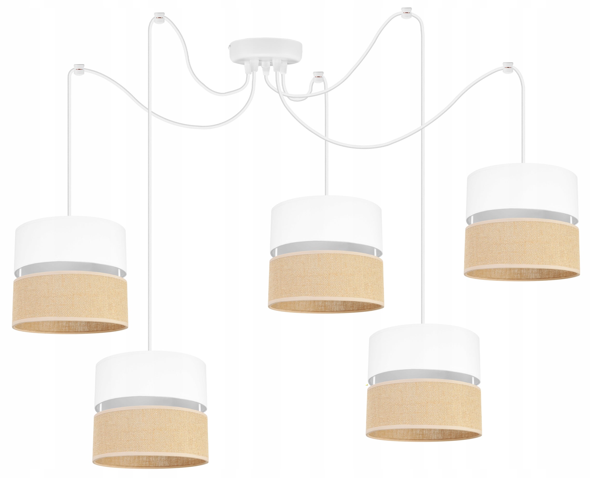 Lampa sufitowa wisząca Light Home LH Juta Pająk 5x E27 60W abażur 20cm tkanina biały