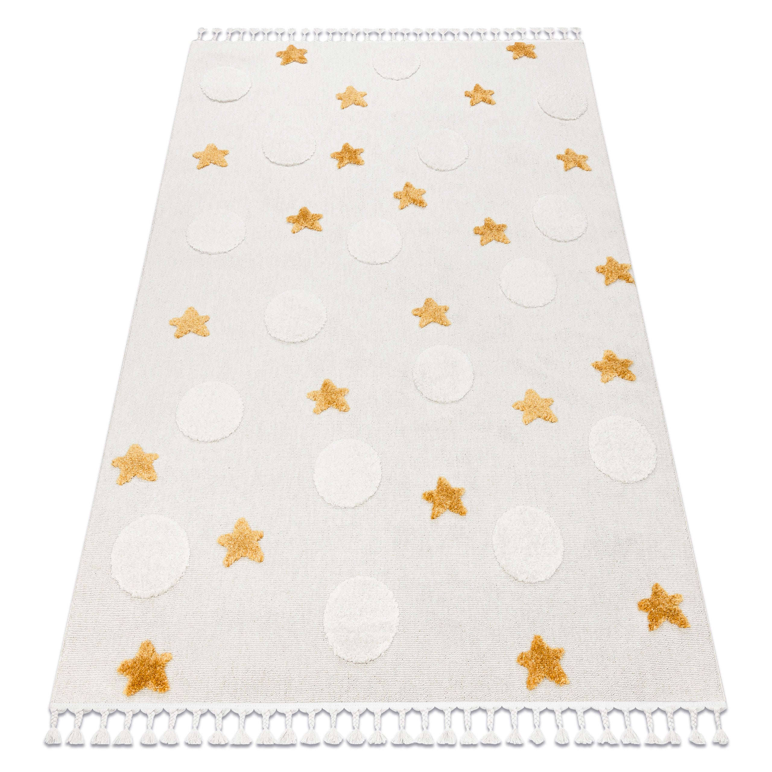 Dywan YOYO GD75 biały / pomarańczowy - Gwiazdki, koła dla dzieci, strukturalny, sensoryczny Frędzle 200x290 cm