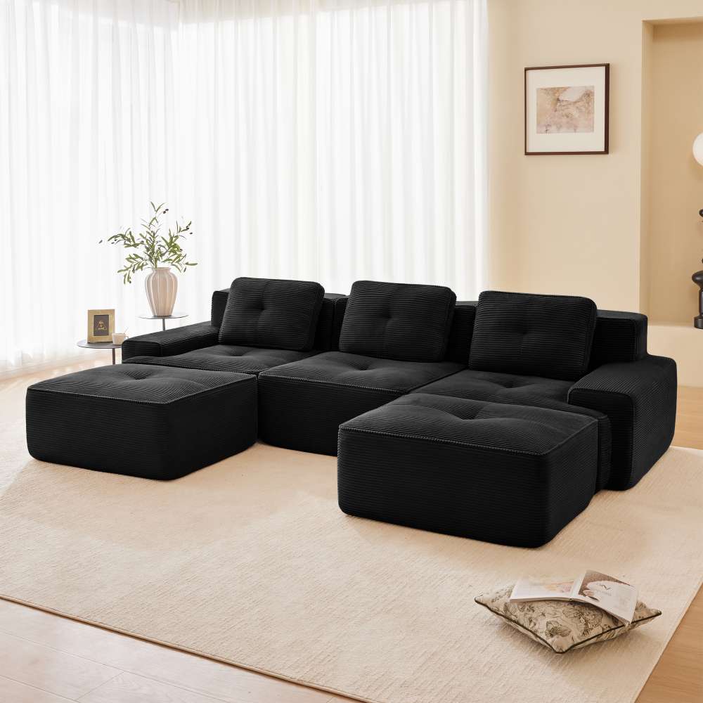 Sofa Cloud Boneless w kształcie litery U, 3-osobowa, z pufem, nie wymaga montażu, antypoślizgowa i przyjazna dla zwierząt