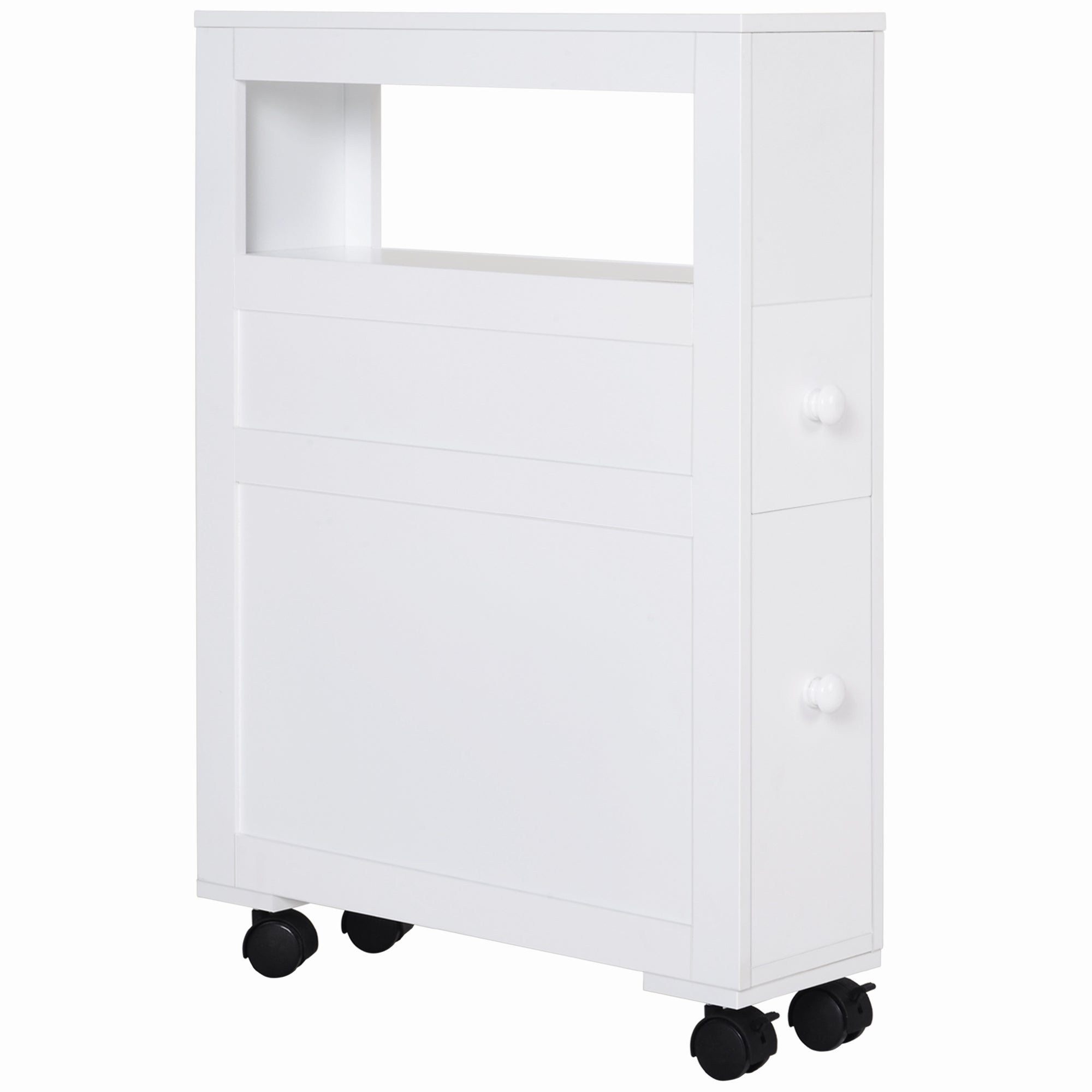 Szafka łazienkowa na kółkach, szafka WC, otwarta półka, 2 szuflady, 16 x 52 x 71,5 cm, biała