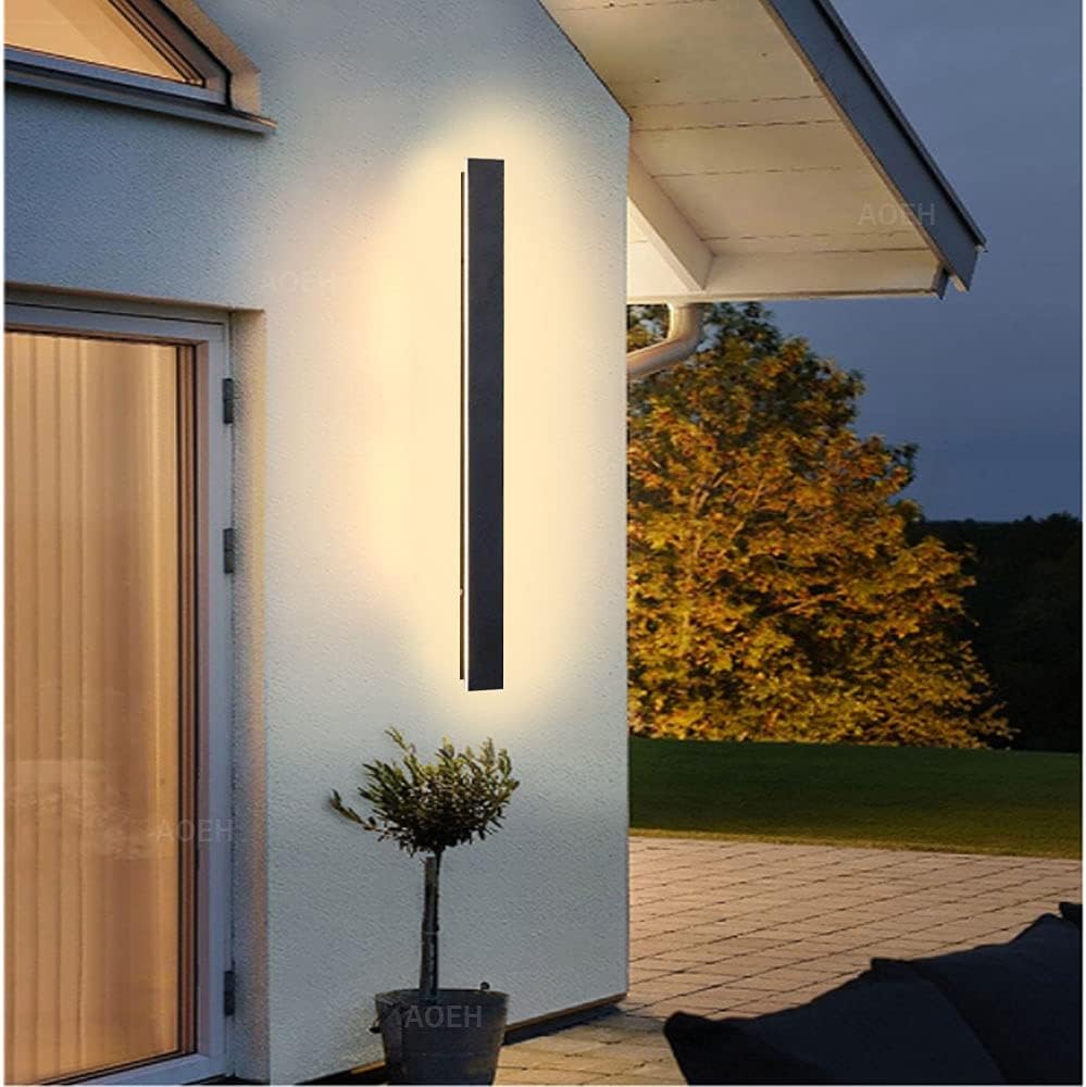 Długa, czarna lampa ścienna w stylu willi, zewnętrzna lampa ścienna LED, odpowiednia do ogrodów, tarasów, sypialni i salonów, 30 cm.