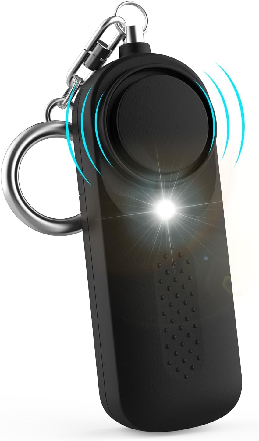 (Czarny) Osobisty alarm dla kobiet, syrena bezpieczeństwa 130 dB z brelokiem z diodą LED, zatwierdzony przez policję, osobisty alarm bezpieczeństwa dl
