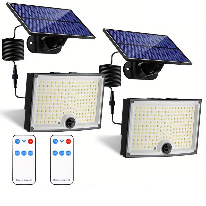 NICOLA 2 szt. solarny reflektor z czujnikiem ruchu, zewnętrzne oświetlenie słoneczne 202LED z pilotem, kąt świecenia 180°, białe światło
